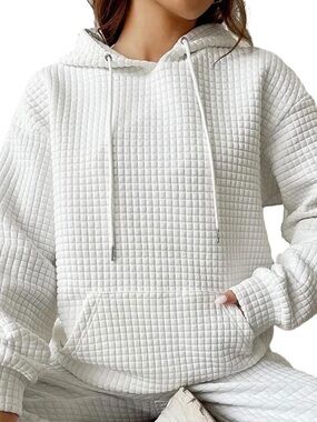 Women’s Hoodie Pullover White Quilted Long Sleeve Size XL